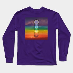 Mandala 7 Chakras with Rainbow Sky Long Sleeve T-Shirt